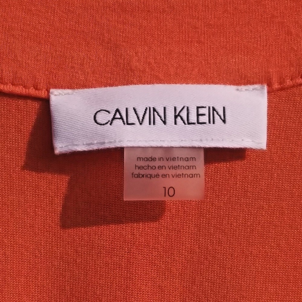 Calvin Klein Women's Maxi Dress V Neck Sleeveless Orange Ruched Stretch Size 10 - Picture 3 of 6